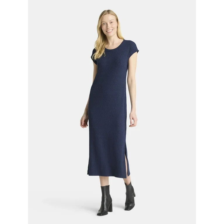 Time and Tru Women's Ribbed Column Dress with Short Sleeves, XS-XXXL | Walmart (US)