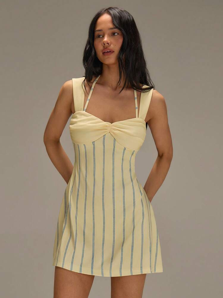 Athîral Women's Casual  Yellow Striped Ruffle Fashionable Date Party Mini Dress,Yellow Dress,Mus... | SHEIN