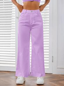 SHEIN EZwear Solid Zipper Fly Wide Leg Pants SKU: sw2204207855015807(500+ Reviews)Cotton$19.99$18... | SHEIN