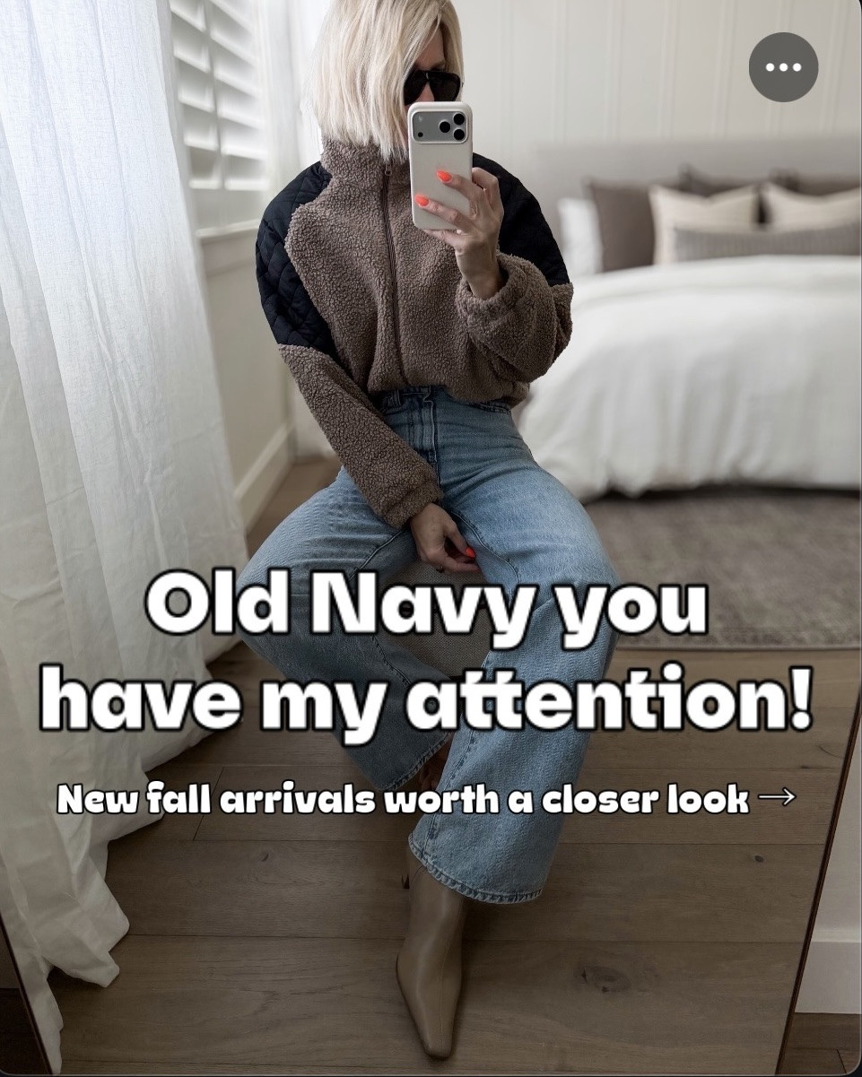 New at old navy for fall! 
+ snuck in a few more favorites — target straight leg jeans, Levi’s jeans, and new neutral boots with the perfect, walkable heel height.
Everything fits true to size. 
Wearing size medium in tops, size 4/27 in jeans
