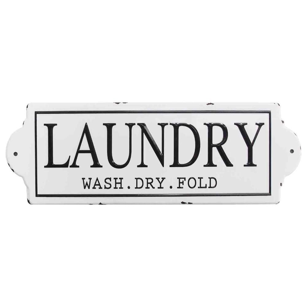 HomeRoots Wash Dry Fold Metal Laundry Wall Décor, White | The Home Depot