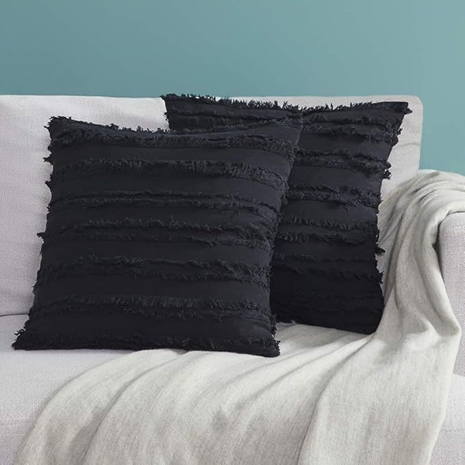 GIGIZAZA Decor Throw Couch Pillow Covers,20 x 20 Cotton Black Sofa Pillows,Square Sofa Cushion Co... | Amazon (US)