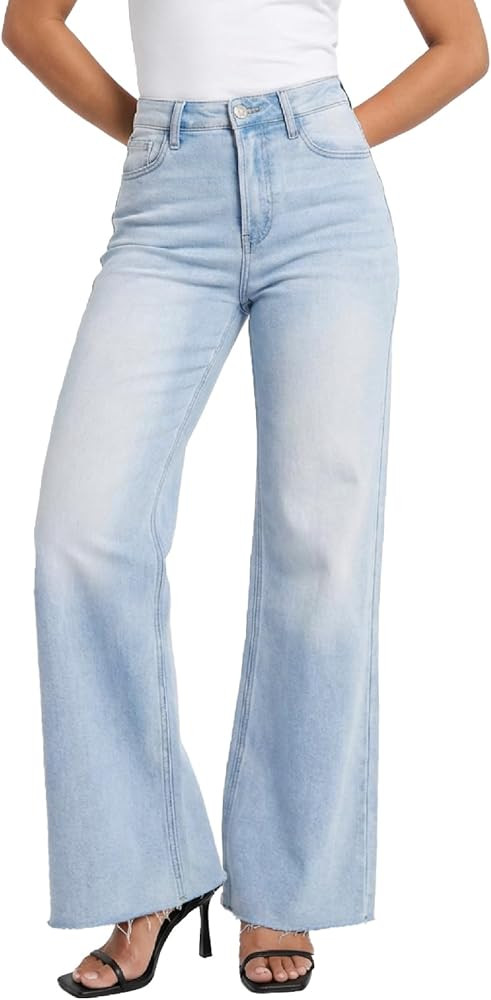 BlueMoment High Waisted Wide Leg Jeans for Women Stretchy Baggy Jean Trendy BBL Jeans Raw Hem Loo... | Amazon (US)