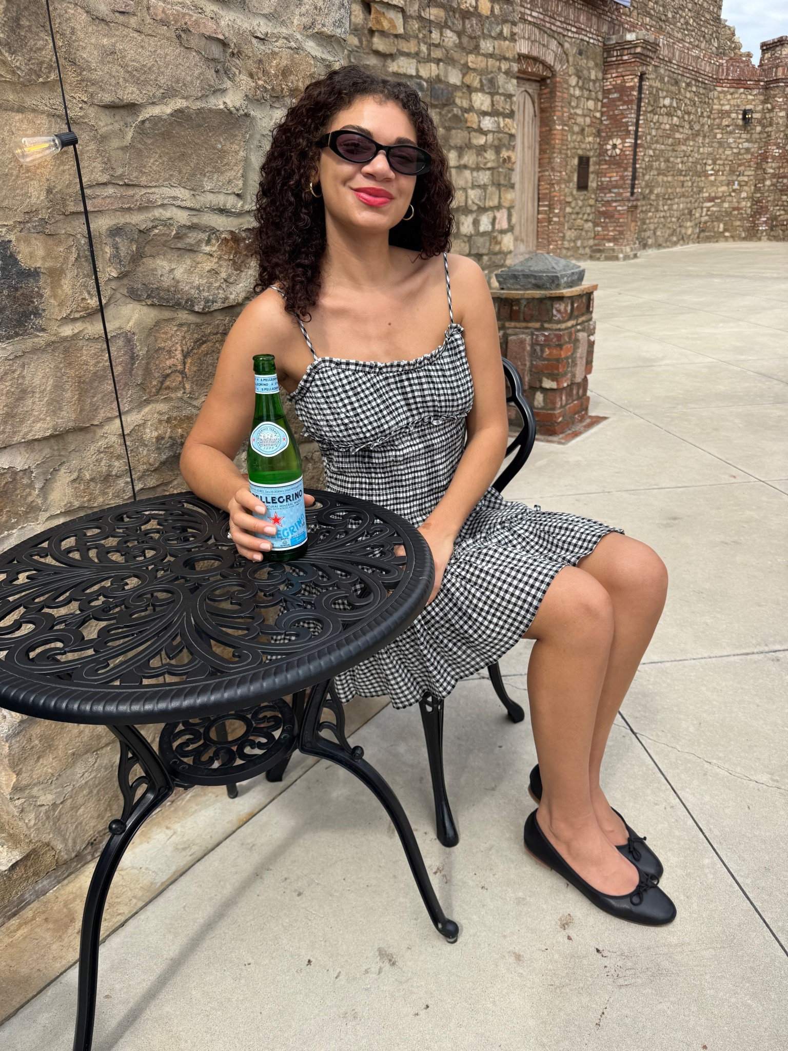 gingham dress, ballet flats, oval sunglasses 

#LTKootd