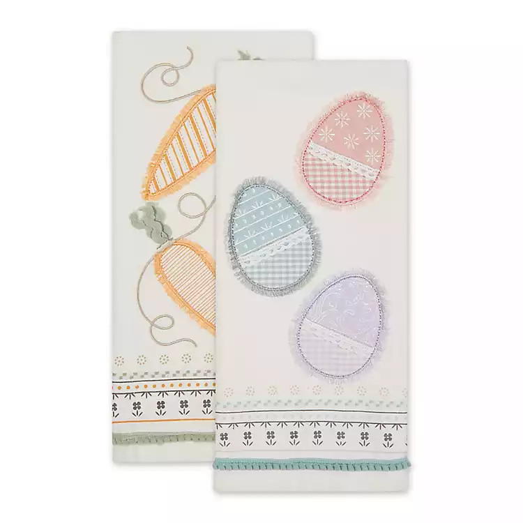 Embellished Carrots and Eggs Dish Towels, Set of 2 | Kirkland's Home