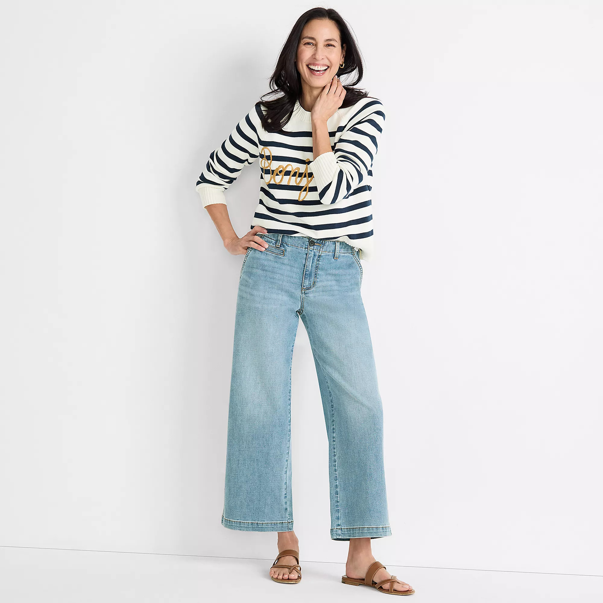 Women's Mid Rise Denim Wide Leg Ankle Jeans | Lands' End (US)