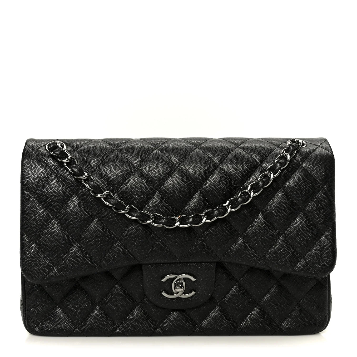 Chanel Iridescent Caviar Quilted Jumbo Double Flap Black 1864747 | FASHIONPHILE (US)
