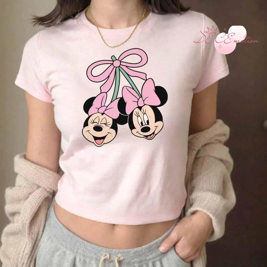 Coquette Bow Cherry Mickey Minnie Disney Baby Tee Crop Top, Girly Aesthetic Disney Girl Trip Shir... | Etsy (US)