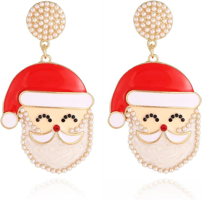 Merry Christmas Earrings Rhinestone Statement Earrings Xmas Tree Bow Bulbs Cane Reindeer Santa Sn... | Amazon (US)