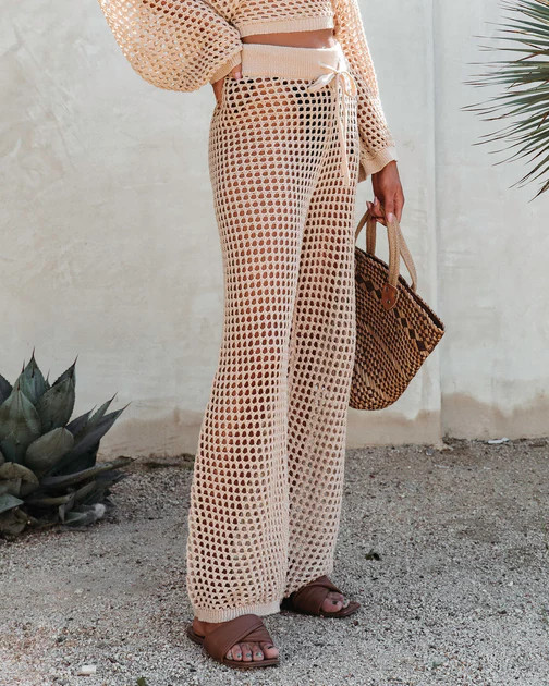 Sayulita Dreaming Crochet Drawstring Pants - Natural | VICI