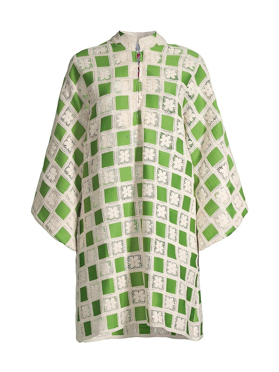 Women's Checkered Crochet Cotton-Blend Mini Caftan - Green - Green | Saks Fifth Avenue
