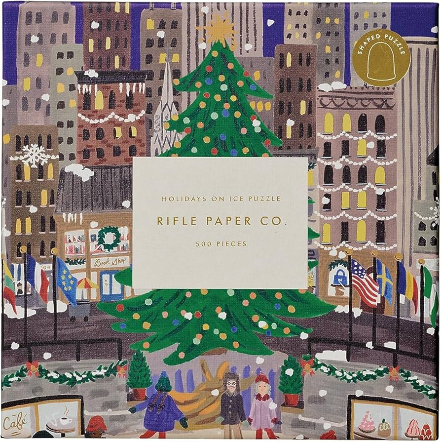 RIFLE PAPER CO. Holidays on Ice Illustrated Jigsaw Puzzle, 500 Pieces, Full Color, Finished Puzzl... | Amazon (US)