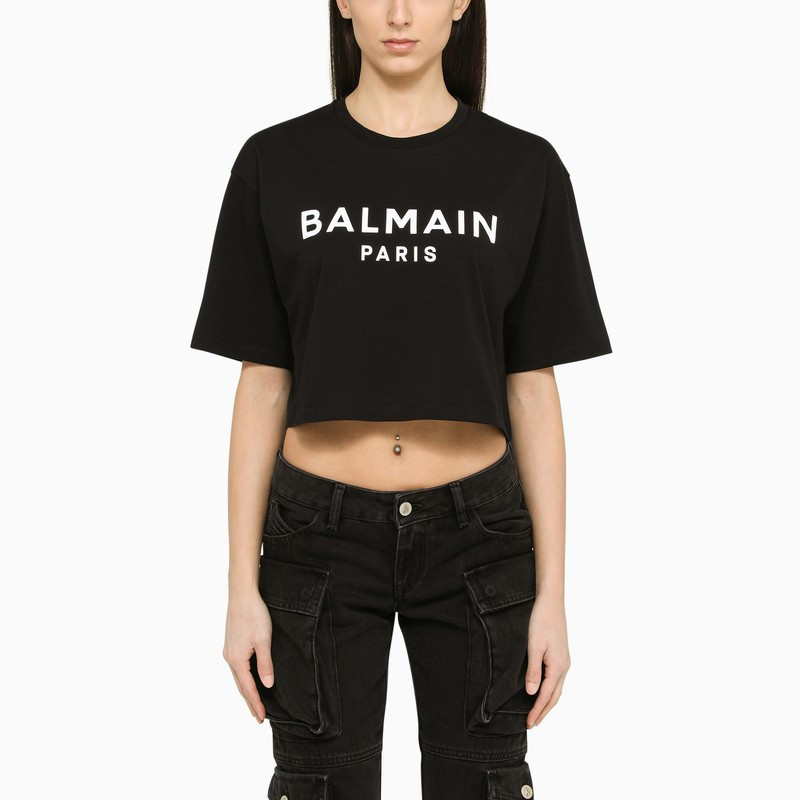 Black cropped T-shirt with logo | The Double F