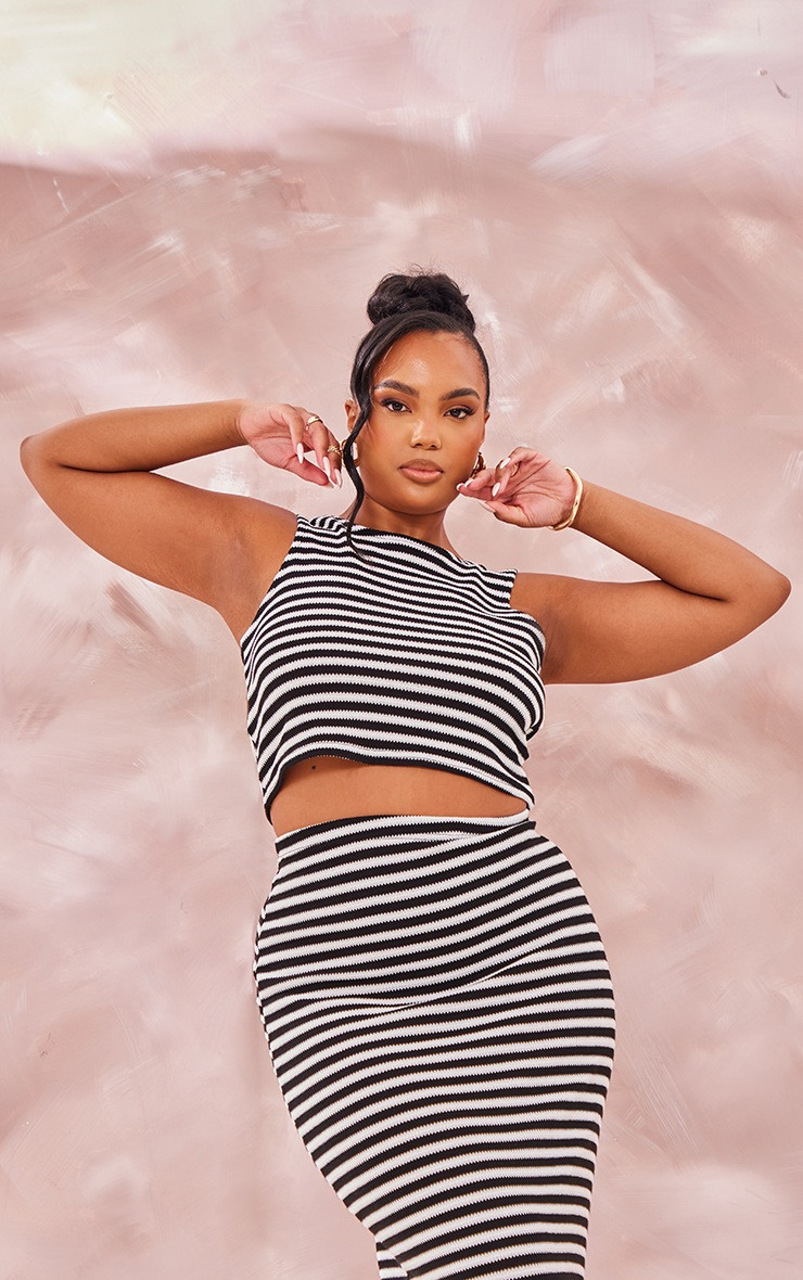 Plus Black Stripe Racer Neck Top | Pretty Little Thing (Australia & New Zealand)