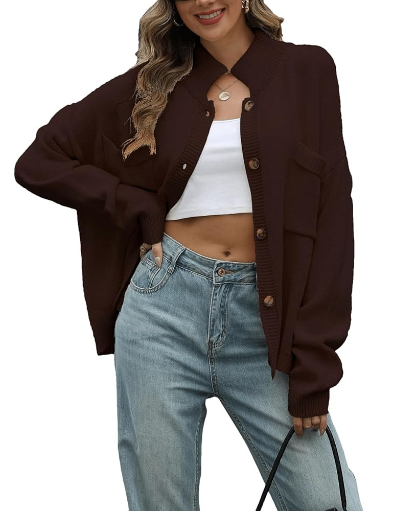 Sweater Cardigan Women Long Sleeve Fall Button Down Knit Tops Casual Loose Outerwear Coats | Amazon (US)