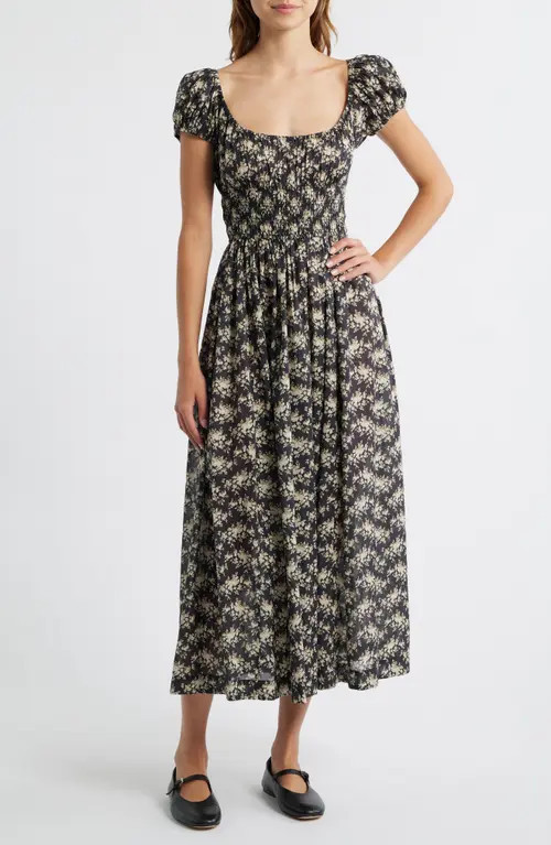DÔEN Quinley Floral Organic Cotton Midi Dress in Noire Rosier Floral at Nordstrom, Size Medium | Nordstrom