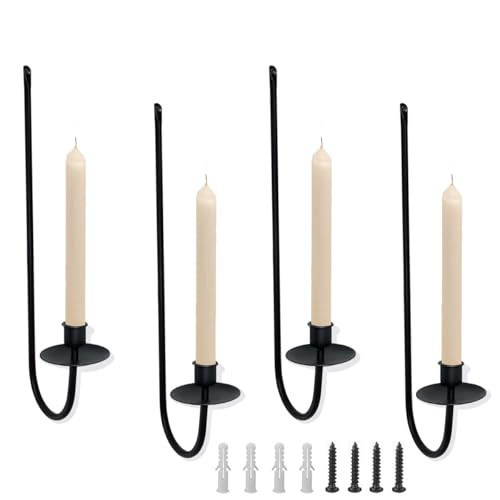 Wall Candle Holder Set of 4, Modern Candle Sconces Wall Mount Metal Holders Hanging Candle Pillar Holder for Living Room, Wedding, Farmhouse, Fireplace, Matte Black | Amazon (US)