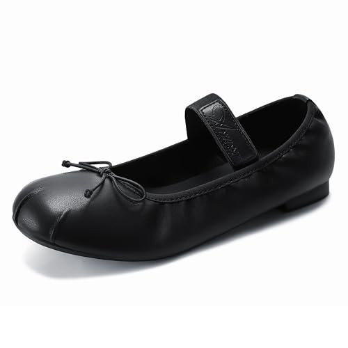 Athlefit Black Flats Shoes Women Mary Jane Ballet Flats Comfortable Slip-On Dressy Business Casual Work Ballerina Dress Shoes Size 7 | Amazon (US)
