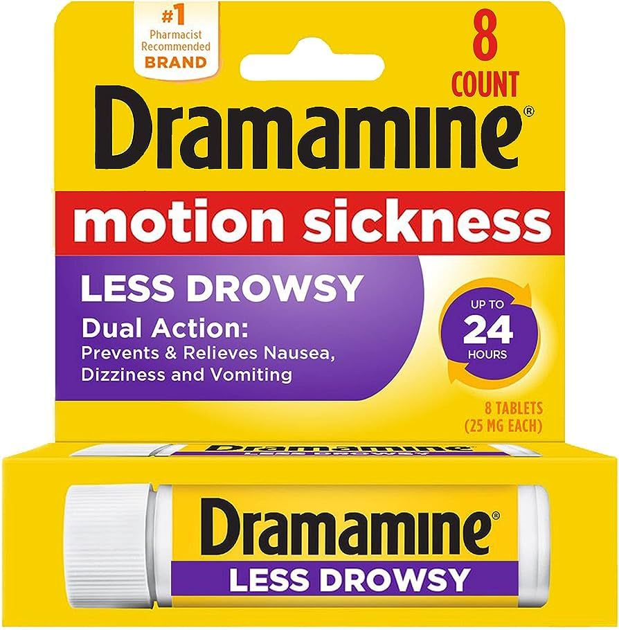 Dramamine Motion Sickness Relief Less Drowsey Formula, 8 Count | Amazon (US)