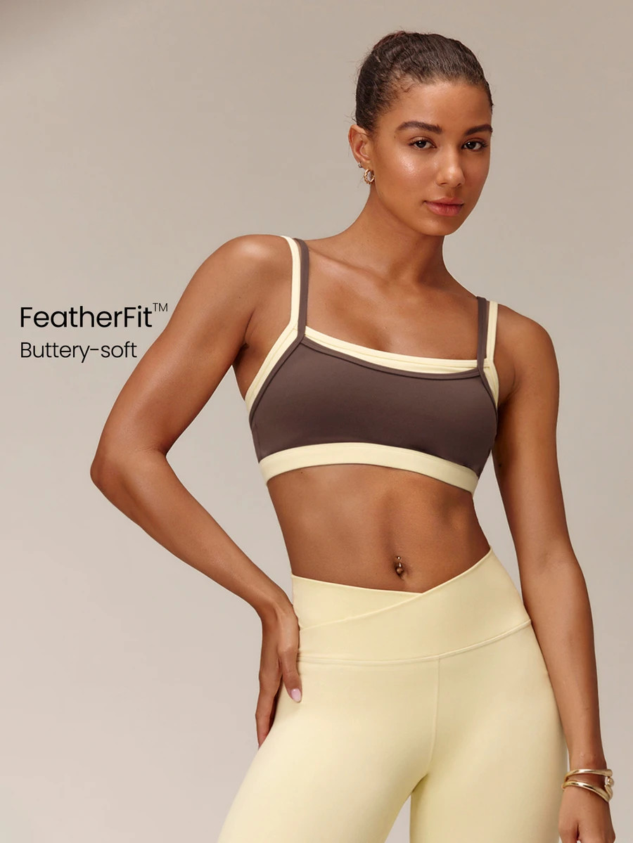 GLOWMODE FeatherFit™ 2-In-1 Removable Padding Mock 2 Piece Design Colorblock Sports Bra With Removable Anti-Slip Cups Yoga Pilates Studio Daily Wear | SHEIN