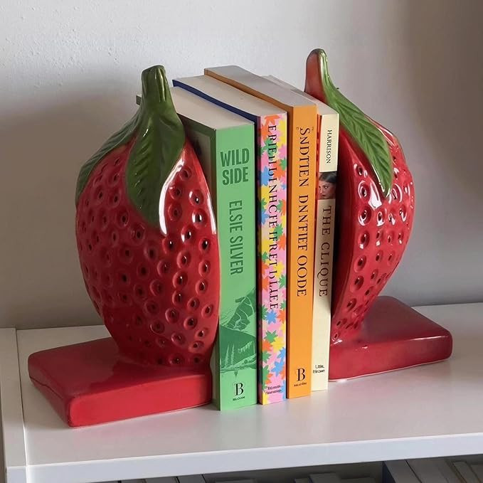 Strawberry Decorative Bookends, Resin Book Ends for Shelves with Cute Aesthetic Design, Bookshelf... | Amazon (US)