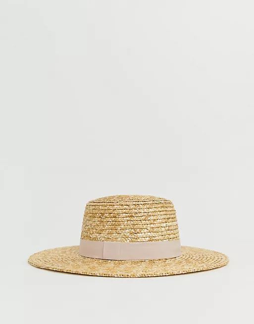 ASOS DESIGN natural straw easy boater with size adjuster and light band | ASOS (Global)
