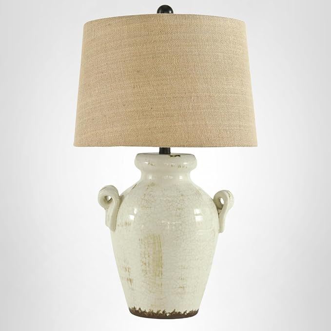 Signature Design by Ashley Emelda Farmhouse 27" Ceramic Table Lamp, Cream Glaze Crackle Finish | Amazon (US)