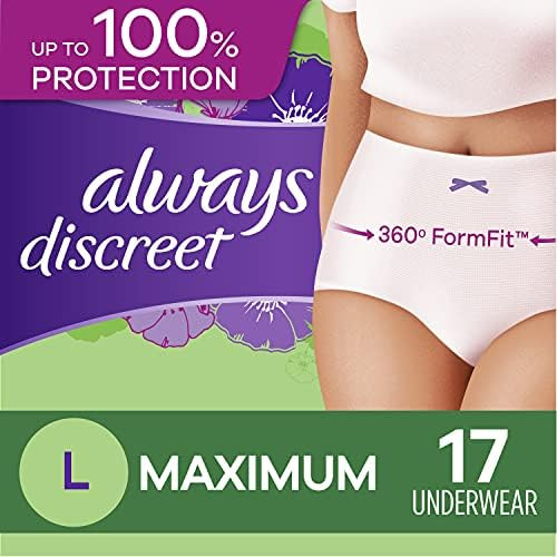 Always Discreet, Incontinence & Postpartum Underwear for Women, Maximum, Large, 17 Count | Amazon (US)