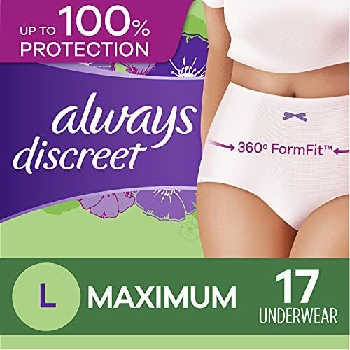 Always Discreet, Incontinence & Postpartum Underwear for Women, Maximum, Large, 17 Count | Amazon (US)