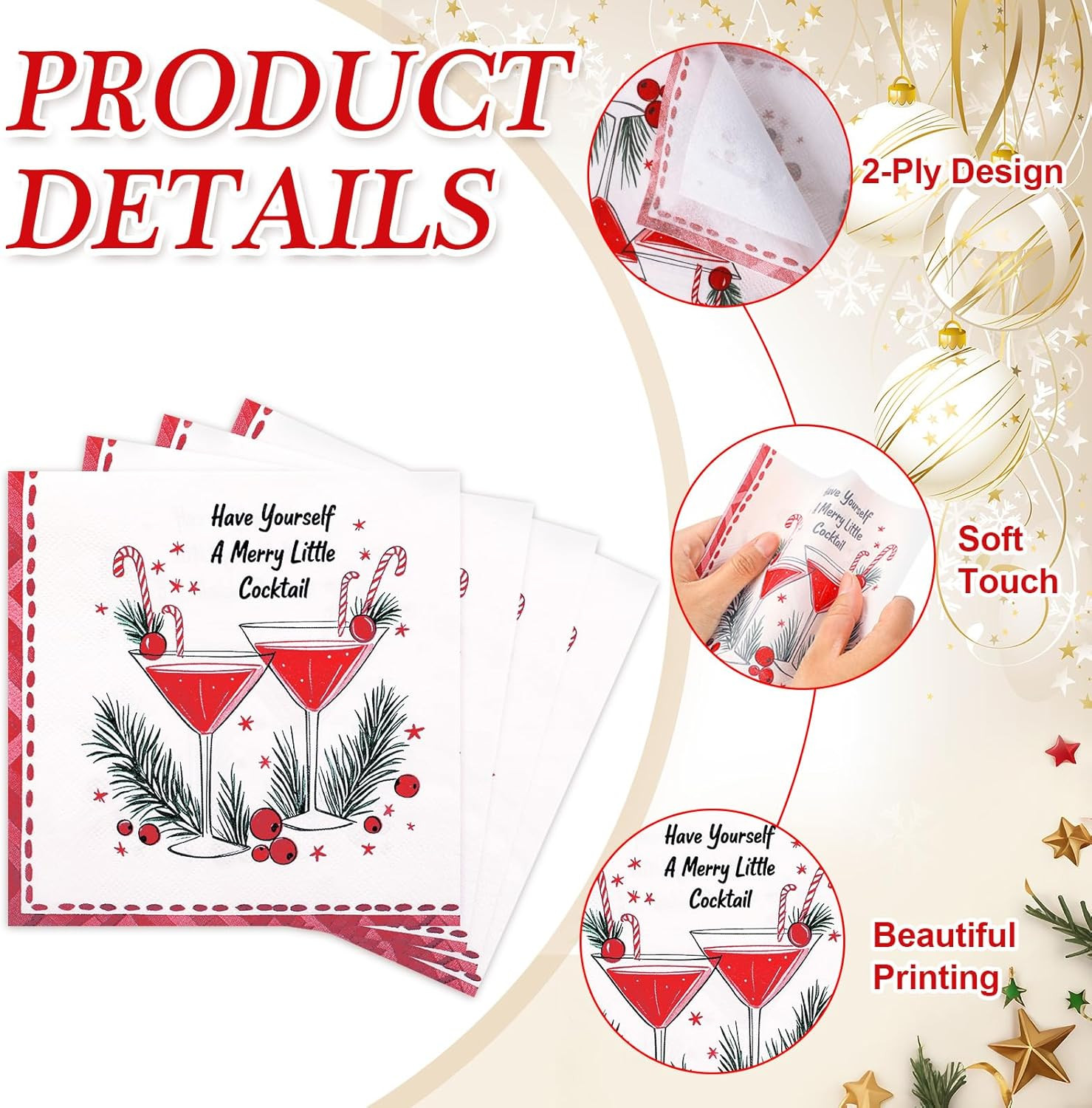 60 Pcs Funny Cocktail Napkins for Christmas 6.5" x 6.5" Have Yourself a Merry Little Cocktail Dis... | Amazon (US)