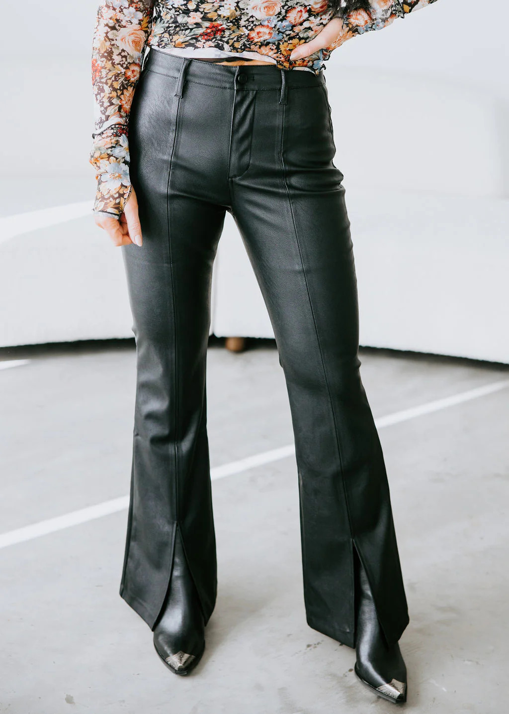 Jaeger Faux Leather Bootcut Pants | Lauriebelles