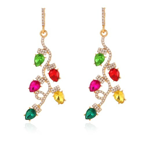 Christmas Light Bulbs Earrings for Women Lights Linear Sparkly Rhinestone Colorful Crystal Bulb Drop Dangle Earrings Statement Xmas Holiday Jewelry Gift | Amazon (US)