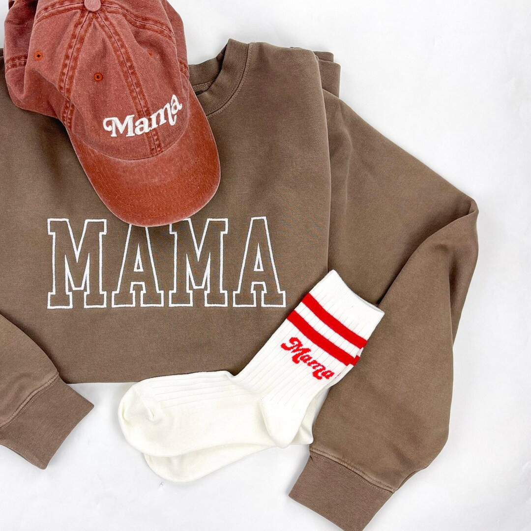 MAMA Outline Embroidered Pigment Crewneck Sweatshirt white Thread Gift for Mom Mother's Day Chris... | Etsy (US)