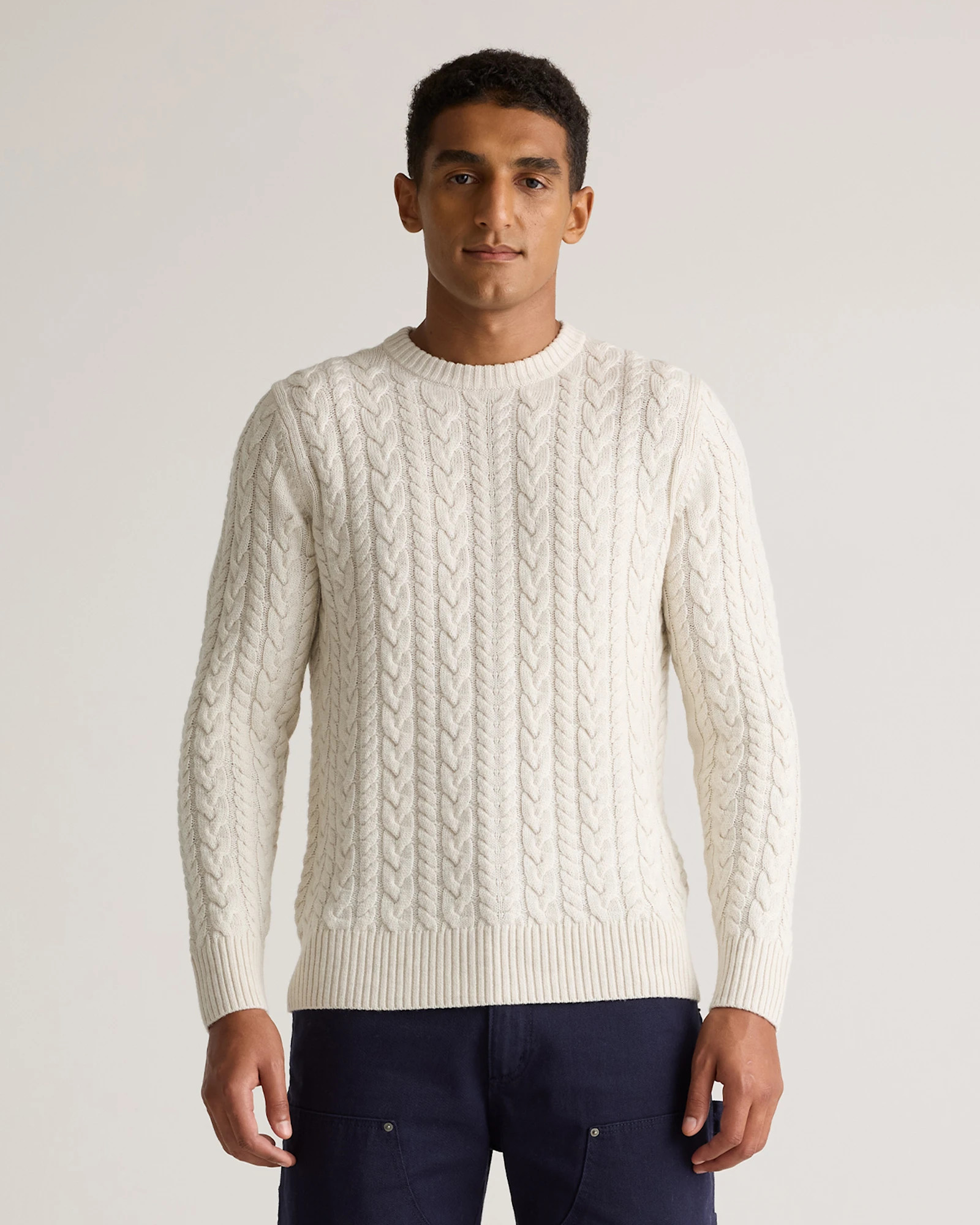 Australian Merino Wool Cable Crewneck Sweater in Heather Bone | Quince