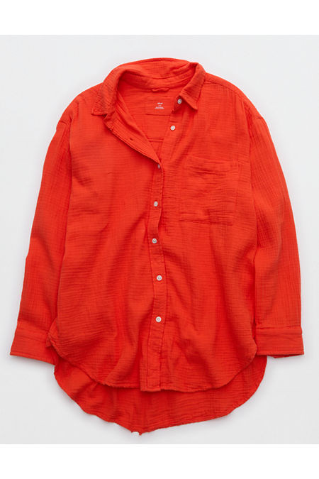 Aerie Day-Off Cover Up Shirt Women's Orange Flare M | Aerie