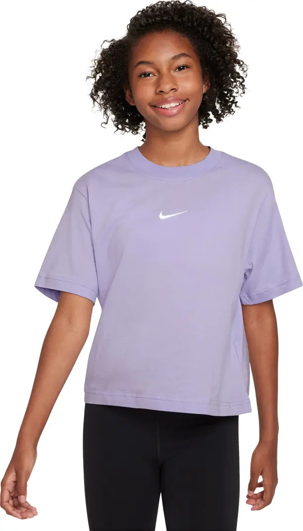 Nike Sportswear Kids' Essential Boxy Embroidered Swoosh T-Shirt | Nordstrom | Nordstrom