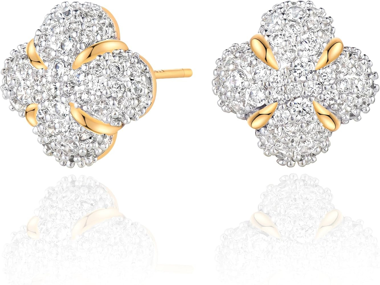 Gold Stud Earrings for Women 14K Gold Plated S925 Sterling Silver Post Hypollergenic Cubic Zircon... | Amazon (US)