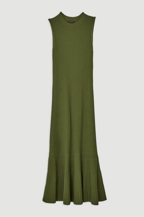 Viscose Blend Pointelle Knit Midaxi Dress | Karen Millen US