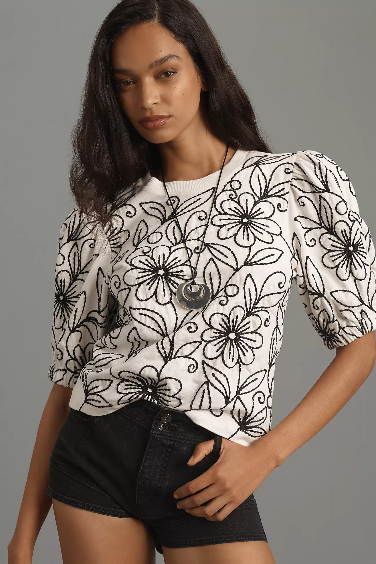 Maeve Puff-Sleeve Embroidered Pullover | Anthropologie (US)