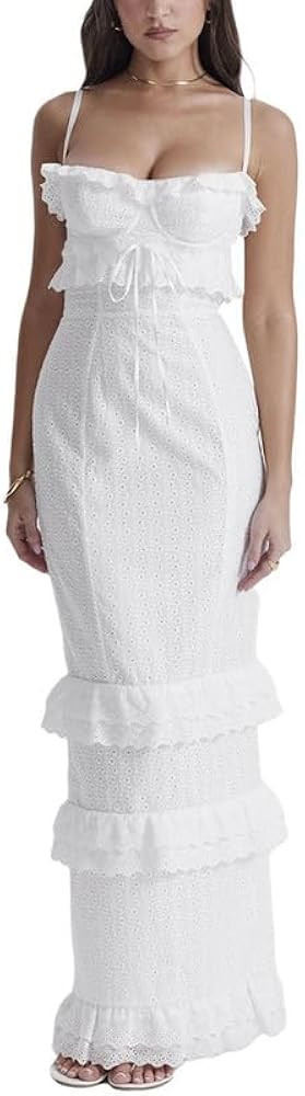 Leyajedol Women Y2k Bodycon Long Dress Spaghetti Strap Backless Maxi Dress Casual Long Sleeve Mid... | Amazon (US)