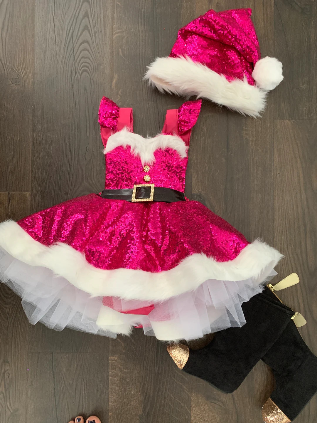 Preorder Sparkle Hot Pink Santa Romper Sequin Skirt Tutu Dress and Sequins - Etsy | Etsy (US)