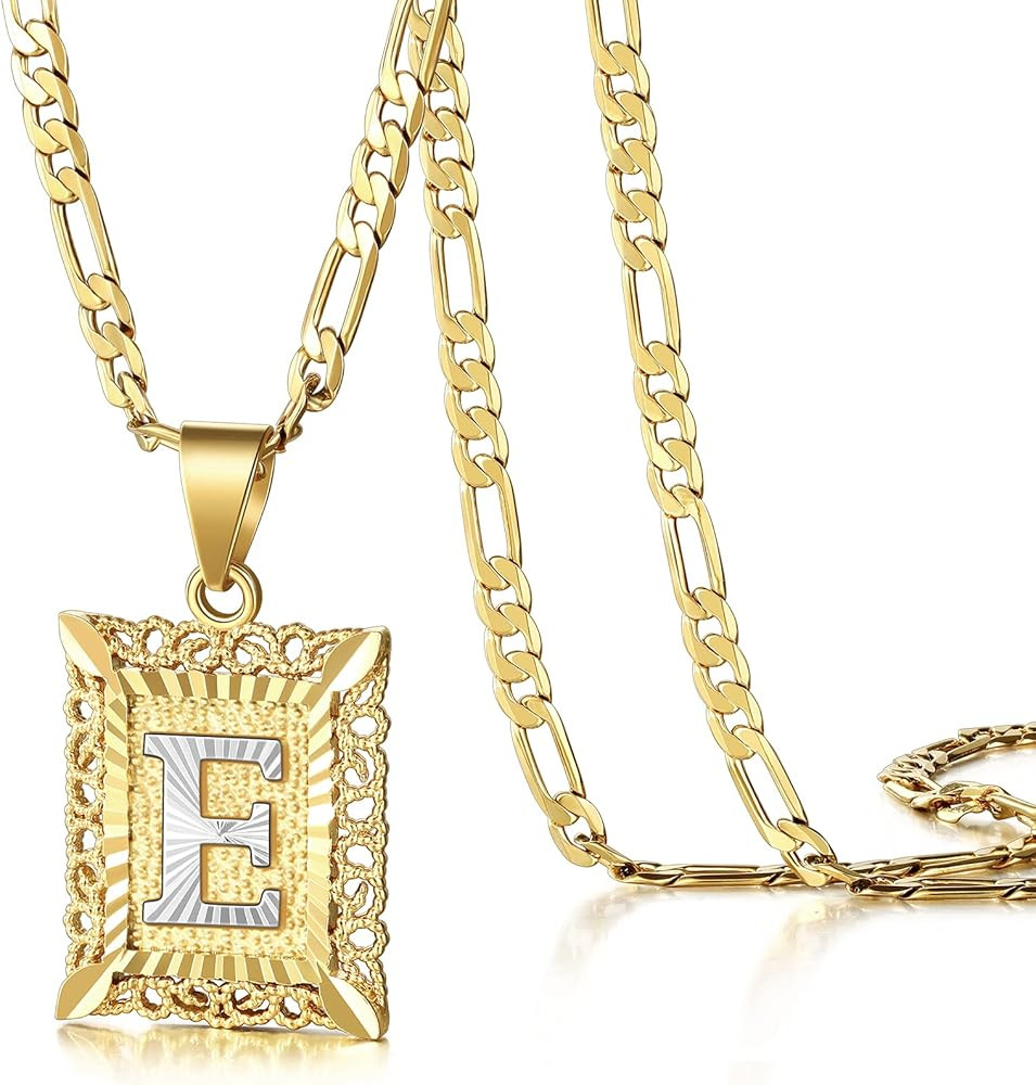 KissYan Initial Letter Pendant Necklace for Mens Womens, 14K Gold Plated Square Capital Monogram ... | Amazon (US)