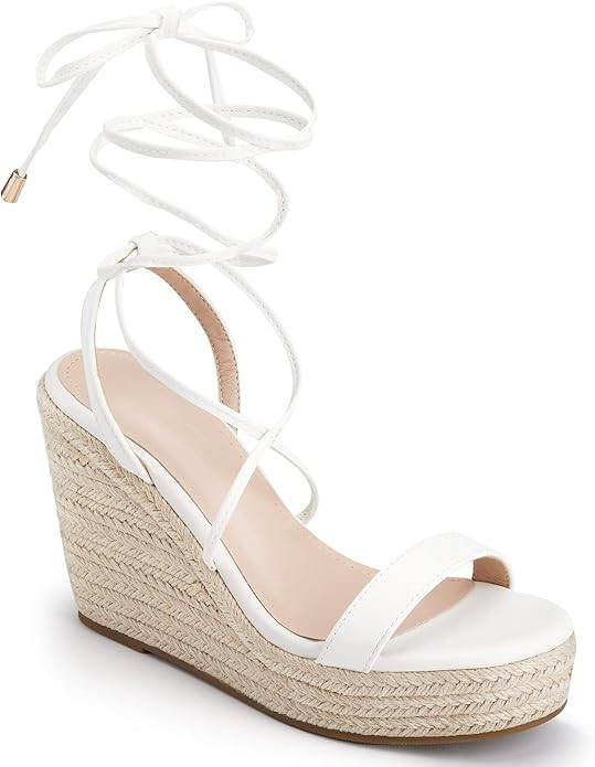 Coutgo Women's Platform Wedge Espadrille Lace Up Ankle Cross Strap Summer Dress Sandals | Amazon (US)
