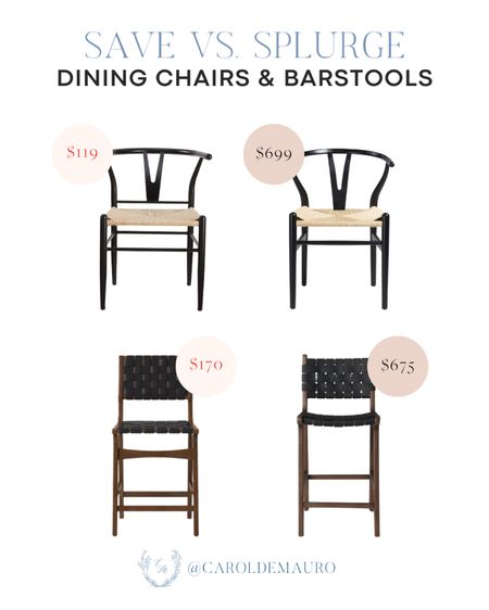 Save vs splurge! Get an affordable alternative to these black and tan wishbone dining chairs and woven bar stools!
#springrefresh #lookforless #homefurniture #affordablefinds

#LTKSeasonal #LTKStyleTip #LTKHome
