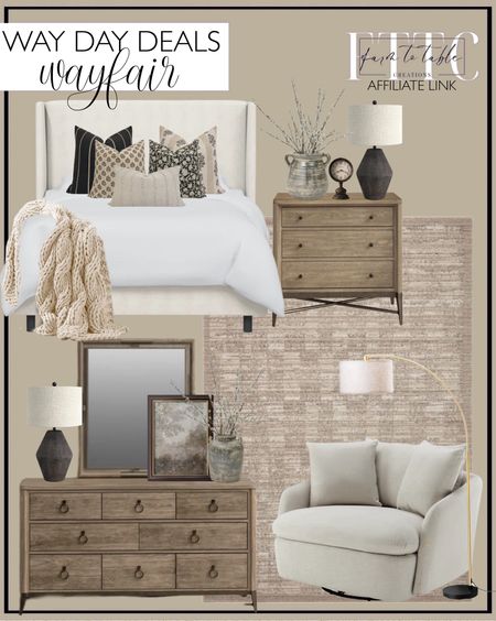 Wayfair Way Day Deals. Follow @farmtotablecreations on Instagram for more inspiration.

Loloi Performance Sand Rug. Tilly Upholstered Bed. Regan Metal Nightstand. Regan 8 drawer dresser. Regan Wall Mirror. Kelci Resin Table Lamp. Nelida 47" Wide Upholstered Swivel Barrel Chair. Salcedo 78.4" Arched Floor Lamp. Premium Framed Canvas- Ready To Hang. Ardie Traditional Analog Metal Quartz Movement / Crystal Tabletop Clock in Antique Black/Antique White. Hotham Handmade Terracotta Table Vase. Bungert Handmade Terracotta Table Vase. SOFA PILLOW COMBO || Set Of Five Designer Pillow Covers, Neutral Pillow Combo, Sofa Pillow Combo, Sectional Pillow Set, Pillow Set. 31" FAUX PUSSY WILLOW STEM. Colossal hand knit throw. Pottery Barn. Wayfair Sale. Moody bedroom. Moody bedroom vibes. Bedroom decor. Bedroom furniture. 

#LTKHome #LTKxWayDay #LTKFindsUnder50