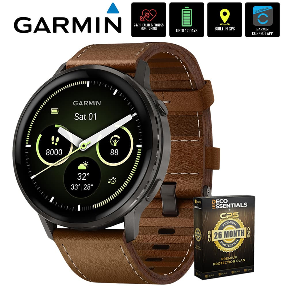 Garmin - Venu 4, 45 mm Smartwatch, Slate with Black Band + 26 Month Protection - Slate|Brown - (2025) | Best Buy U.S.