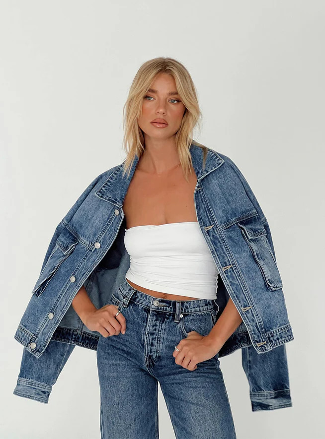 Kier Oversized Jacket Denim Mid Wash | Princess Polly US