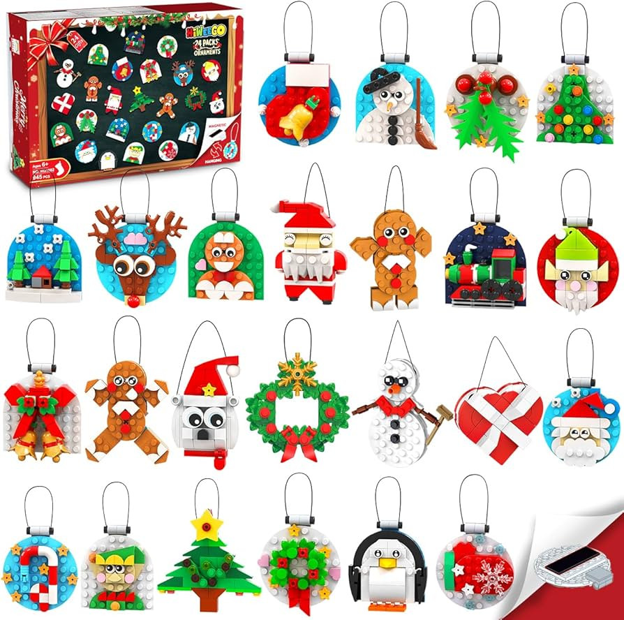 24 Packs Christmas Ornaments Building Set - 2 in 1 Hanging or Fridge Magnets Christmas Tree Wreat... | Amazon (US)