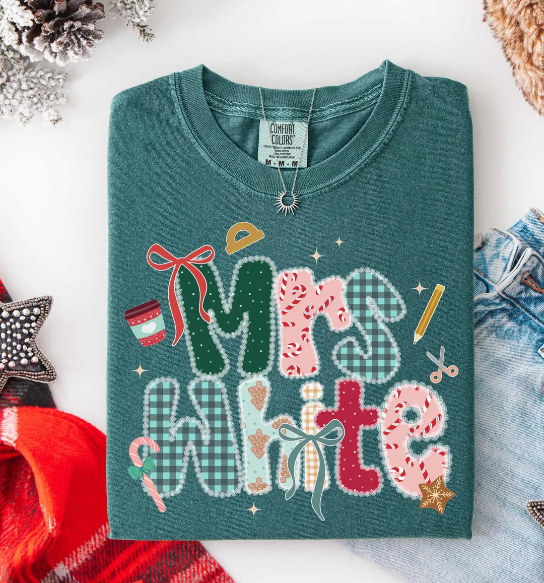 Custom Teacher Shirt, Personalized Teacher Name Shirt, Christmas Teacher Shirt, Comfort Colors Te... | Etsy (US)