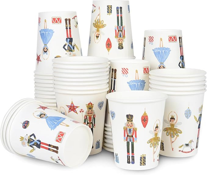 100Pcs Nutcracker Paper Cups Christmas 9oz Disposable Party Cups Watercolor Holiday Soldier Fairy... | Amazon (US)